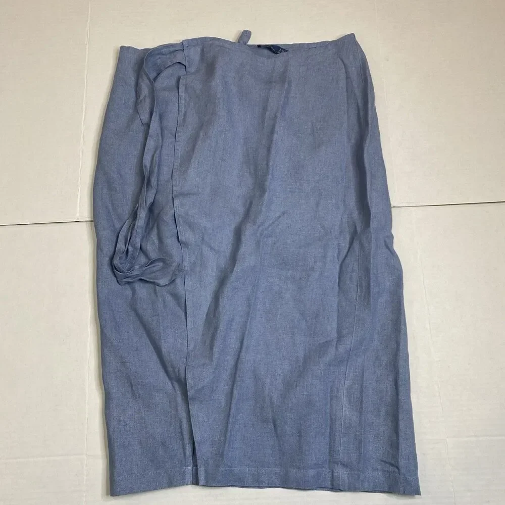 Polo Ralph Lauren Linen Tie Wrap Skirt Blue Size Small